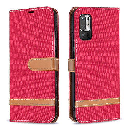 Leather Case Stands Flip Cover Holder B16F for Xiaomi POCO M3 Pro 5G Red