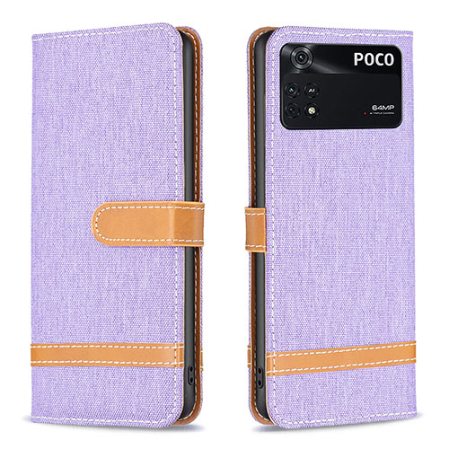 Leather Case Stands Flip Cover Holder B16F for Xiaomi Poco M4 Pro 4G Clove Purple