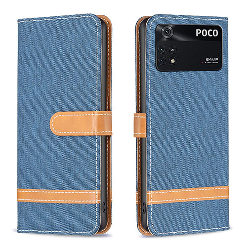 Leather Case Stands Flip Cover Holder B16F for Xiaomi Poco M4 Pro 4G Navy Blue