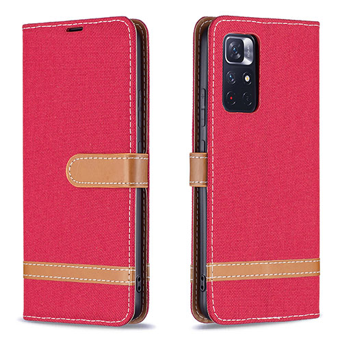 Leather Case Stands Flip Cover Holder B16F for Xiaomi Poco M4 Pro 5G Red