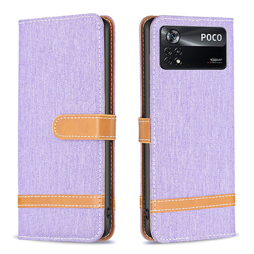 Leather Case Stands Flip Cover Holder B16F for Xiaomi Poco X4 Pro 5G Clove Purple