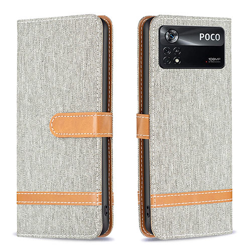 Leather Case Stands Flip Cover Holder B16F for Xiaomi Poco X4 Pro 5G Gray