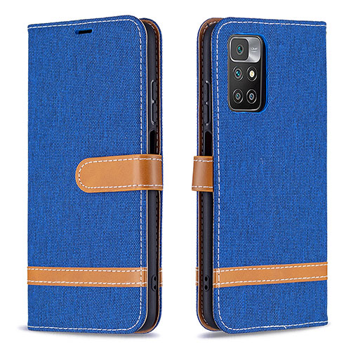 Leather Case Stands Flip Cover Holder B16F for Xiaomi Redmi 10 (2022) Blue