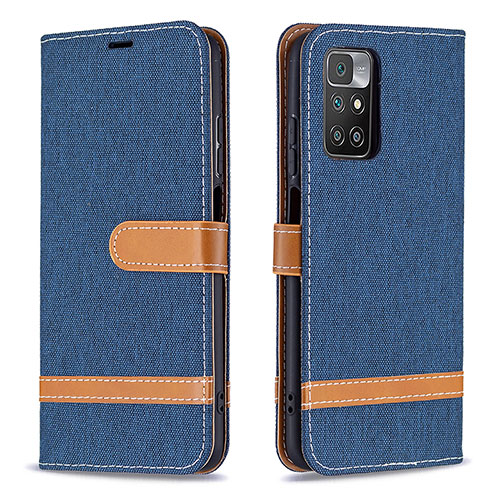 Leather Case Stands Flip Cover Holder B16F for Xiaomi Redmi 10 4G Navy Blue