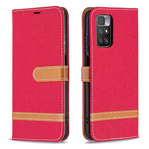 Leather Case Stands Flip Cover Holder B16F for Xiaomi Redmi 10 4G Red