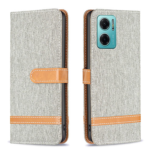 Leather Case Stands Flip Cover Holder B16F for Xiaomi Redmi 10 5G Gray