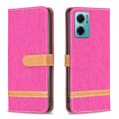 Leather Case Stands Flip Cover Holder B16F for Xiaomi Redmi 10 5G Hot Pink