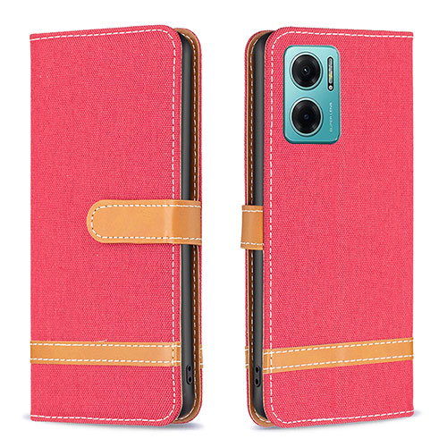 Leather Case Stands Flip Cover Holder B16F for Xiaomi Redmi 10 5G Red