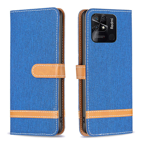 Leather Case Stands Flip Cover Holder B16F for Xiaomi Redmi 10 India Blue