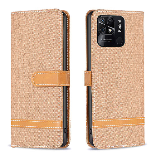 Leather Case Stands Flip Cover Holder B16F for Xiaomi Redmi 10 India Gold