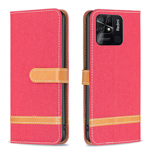 Leather Case Stands Flip Cover Holder B16F for Xiaomi Redmi 10 India Red