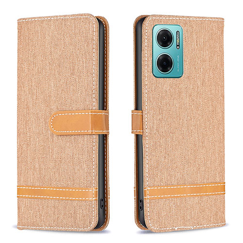 Leather Case Stands Flip Cover Holder B16F for Xiaomi Redmi 10 Prime Plus 5G Gold