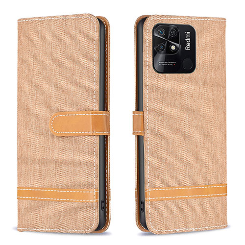 Leather Case Stands Flip Cover Holder B16F for Xiaomi Redmi 10C 4G Gold