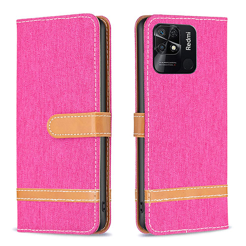 Leather Case Stands Flip Cover Holder B16F for Xiaomi Redmi 10C 4G Hot Pink