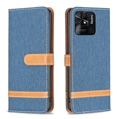 Leather Case Stands Flip Cover Holder B16F for Xiaomi Redmi 10C 4G Navy Blue