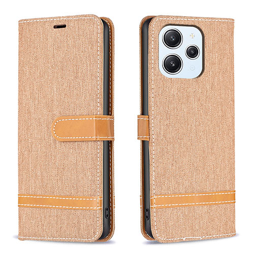 Leather Case Stands Flip Cover Holder B16F for Xiaomi Redmi 12 4G Gold