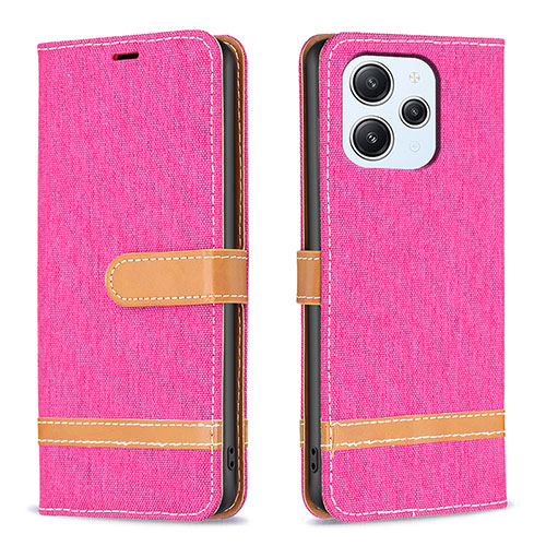 Leather Case Stands Flip Cover Holder B16F for Xiaomi Redmi 12 4G Hot Pink