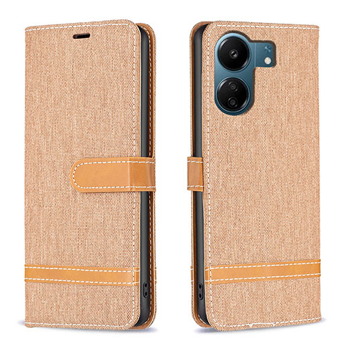 Leather Case Stands Flip Cover Holder B16F for Xiaomi Redmi 13C Gold