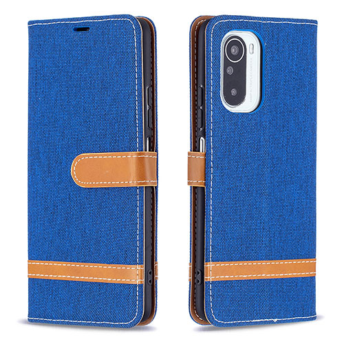 Leather Case Stands Flip Cover Holder B16F for Xiaomi Redmi K40 5G Blue