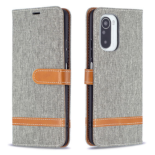 Leather Case Stands Flip Cover Holder B16F for Xiaomi Redmi K40 Pro 5G Gray