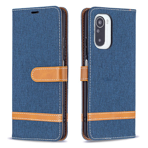 Leather Case Stands Flip Cover Holder B16F for Xiaomi Redmi K40 Pro 5G Navy Blue