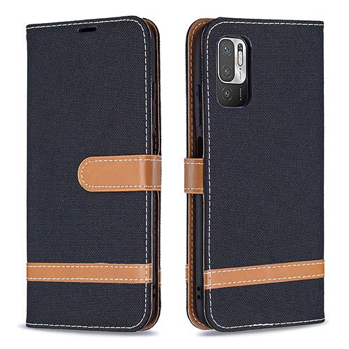 Leather Case Stands Flip Cover Holder B16F for Xiaomi Redmi Note 10 5G Black