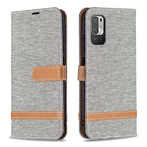 Leather Case Stands Flip Cover Holder B16F for Xiaomi Redmi Note 10 5G Gray