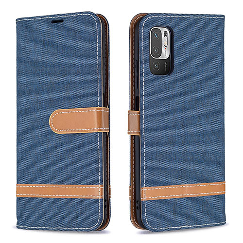 Leather Case Stands Flip Cover Holder B16F for Xiaomi Redmi Note 10 5G Navy Blue