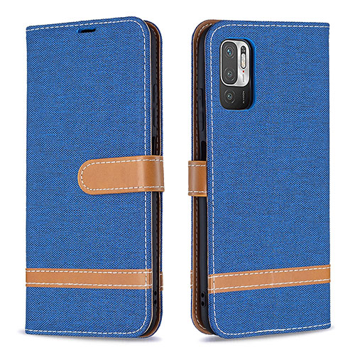 Leather Case Stands Flip Cover Holder B16F for Xiaomi Redmi Note 10T 5G Blue
