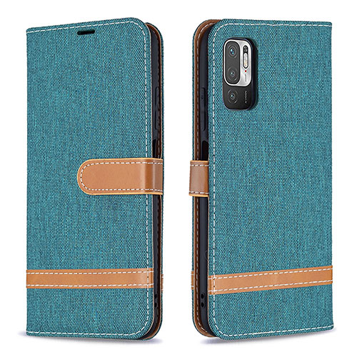 Leather Case Stands Flip Cover Holder B16F for Xiaomi Redmi Note 10T 5G Green
