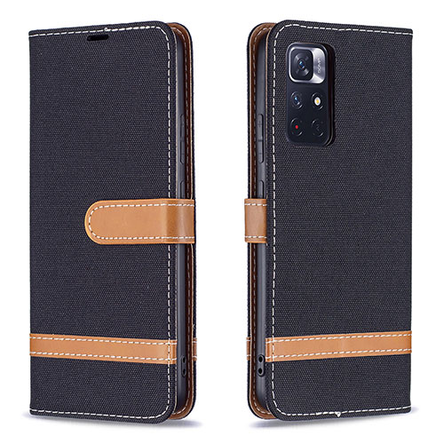 Leather Case Stands Flip Cover Holder B16F for Xiaomi Redmi Note 11 5G Black