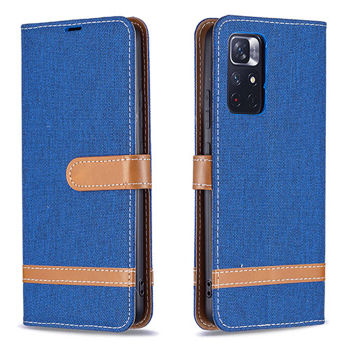 Leather Case Stands Flip Cover Holder B16F for Xiaomi Redmi Note 11 5G Blue