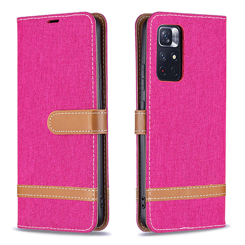 Leather Case Stands Flip Cover Holder B16F for Xiaomi Redmi Note 11 5G Hot Pink