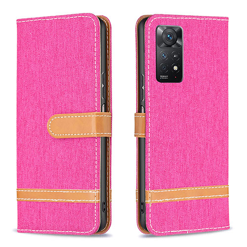 Leather Case Stands Flip Cover Holder B16F for Xiaomi Redmi Note 11 Pro 4G Hot Pink