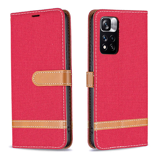 Leather Case Stands Flip Cover Holder B16F for Xiaomi Redmi Note 11 Pro+ Plus 5G Red