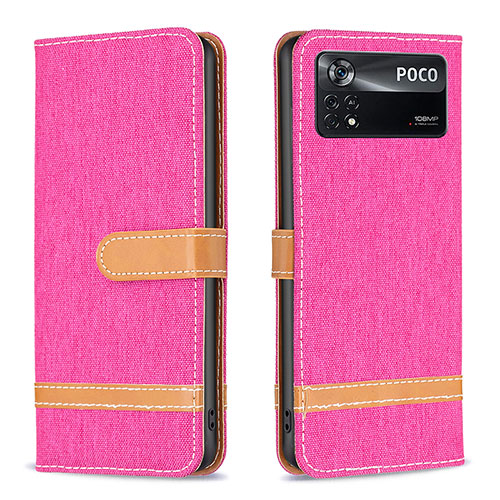 Leather Case Stands Flip Cover Holder B16F for Xiaomi Redmi Note 11E Pro 5G Hot Pink