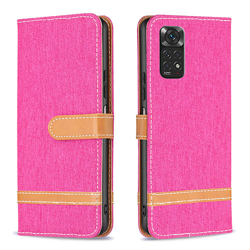 Leather Case Stands Flip Cover Holder B16F for Xiaomi Redmi Note 11S 4G Hot Pink