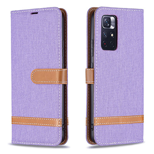 Leather Case Stands Flip Cover Holder B16F for Xiaomi Redmi Note 11T 5G Clove Purple