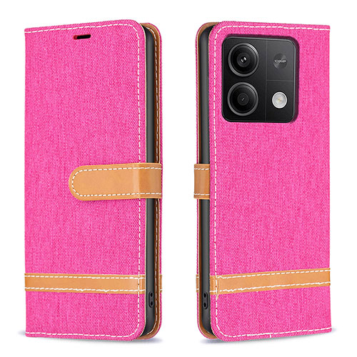 Leather Case Stands Flip Cover Holder B16F for Xiaomi Redmi Note 13 5G Hot Pink