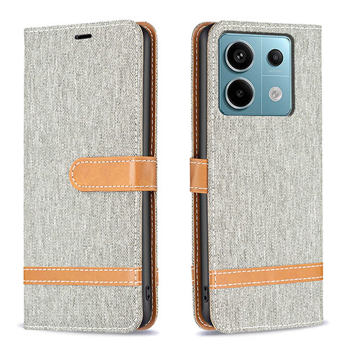 Leather Case Stands Flip Cover Holder B16F for Xiaomi Redmi Note 13 Pro 5G Gray