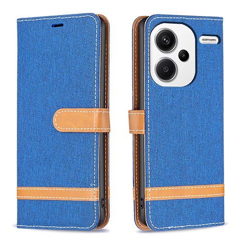 Leather Case Stands Flip Cover Holder B16F for Xiaomi Redmi Note 13 Pro+ Plus 5G Blue