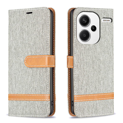 Leather Case Stands Flip Cover Holder B16F for Xiaomi Redmi Note 13 Pro+ Plus 5G Gray