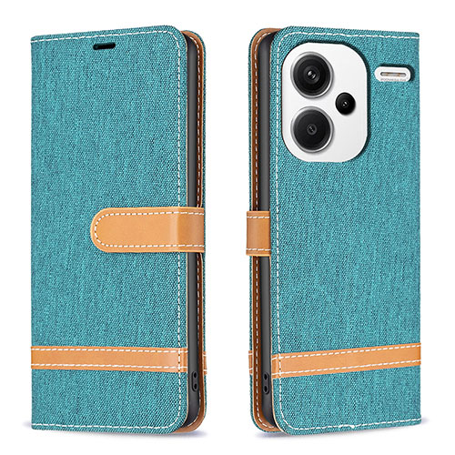 Leather Case Stands Flip Cover Holder B16F for Xiaomi Redmi Note 13 Pro+ Plus 5G Green