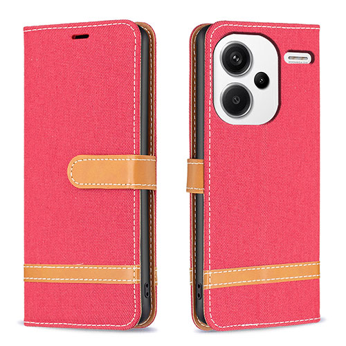 Leather Case Stands Flip Cover Holder B16F for Xiaomi Redmi Note 13 Pro+ Plus 5G Red