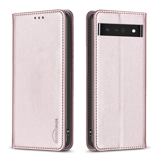 Leather Case Stands Flip Cover Holder B17F for Google Pixel 7 Pro 5G Rose Gold