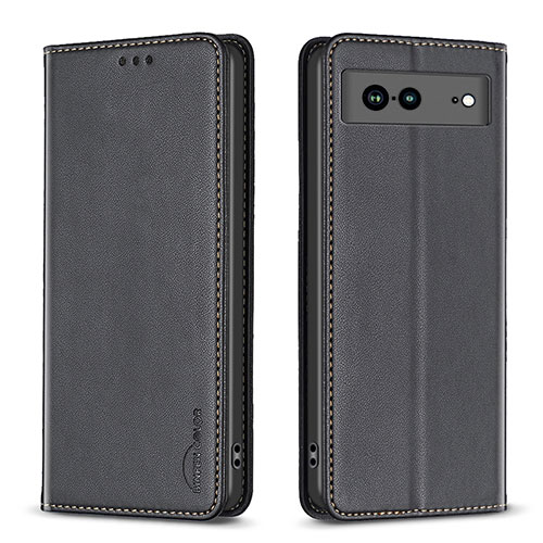 Leather Case Stands Flip Cover Holder B17F for Google Pixel 7a 5G Black