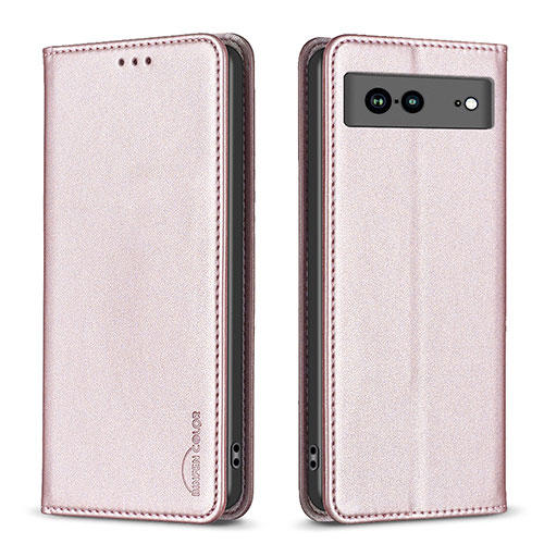 Leather Case Stands Flip Cover Holder B17F for Google Pixel 7a 5G Rose Gold