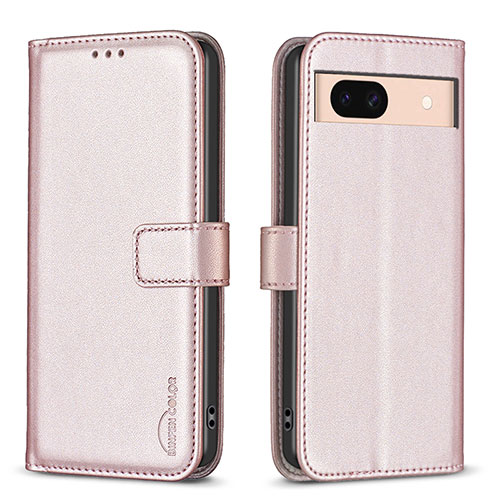 Leather Case Stands Flip Cover Holder B17F for Google Pixel 8a 5G Rose Gold