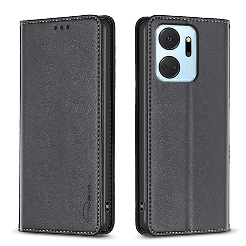 Leather Case Stands Flip Cover Holder B17F for Huawei Honor X7a Black