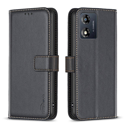 Leather Case Stands Flip Cover Holder B17F for Motorola Moto E13 Black